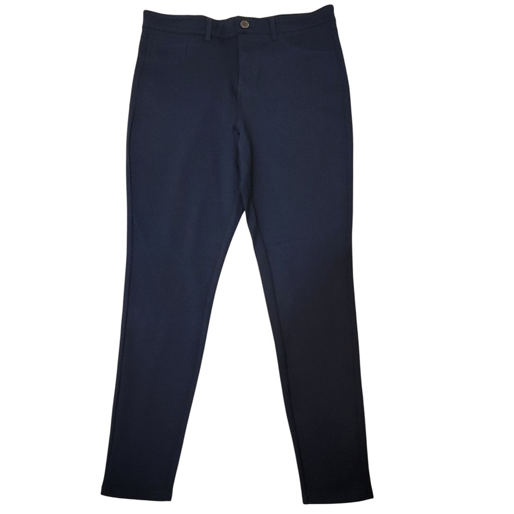 Dictionary Women's Navy Blue Flat Front‎ Stretch Pants Size 14 32 Dress Career
